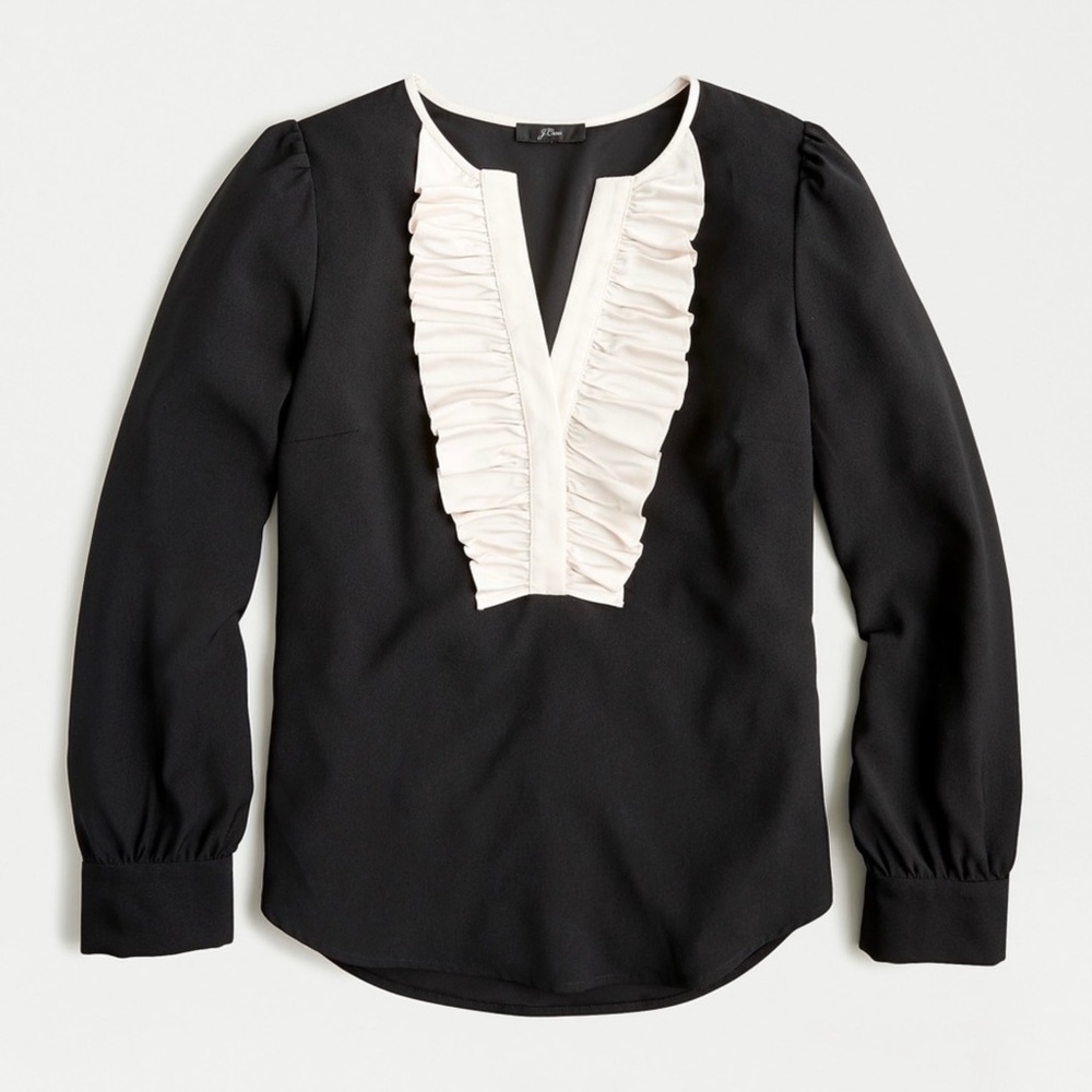 JCREW Long-sleeve ruffle-front top in satin crepe